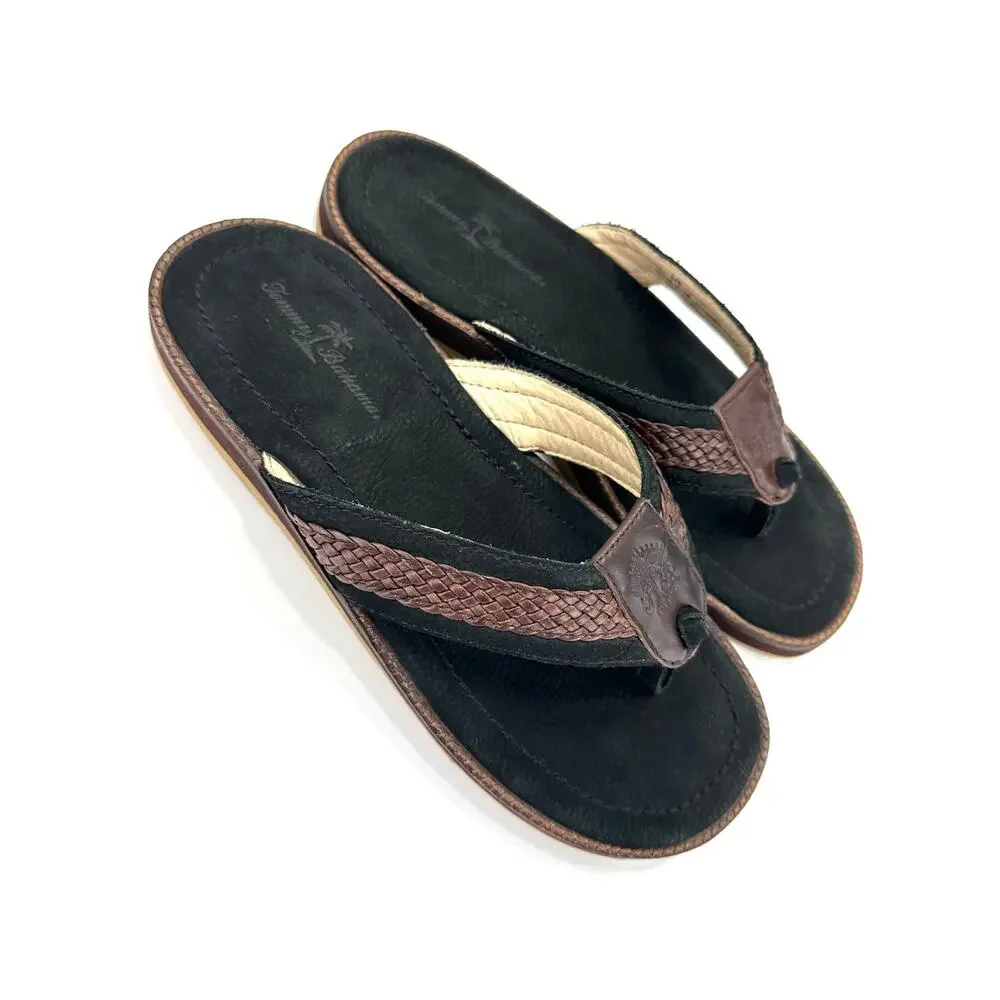 Tommy Bahama Anchors Away Men Flip Flop Thong Sandal Size 10 Brown/Black Leather